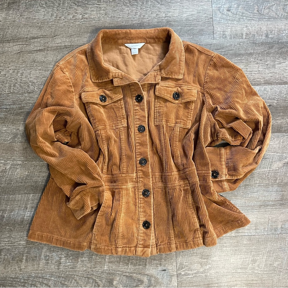 CJ Banks Corduroy Fashion Blazer Jacket Brown Tan Womens 1X Button Up Down Plus